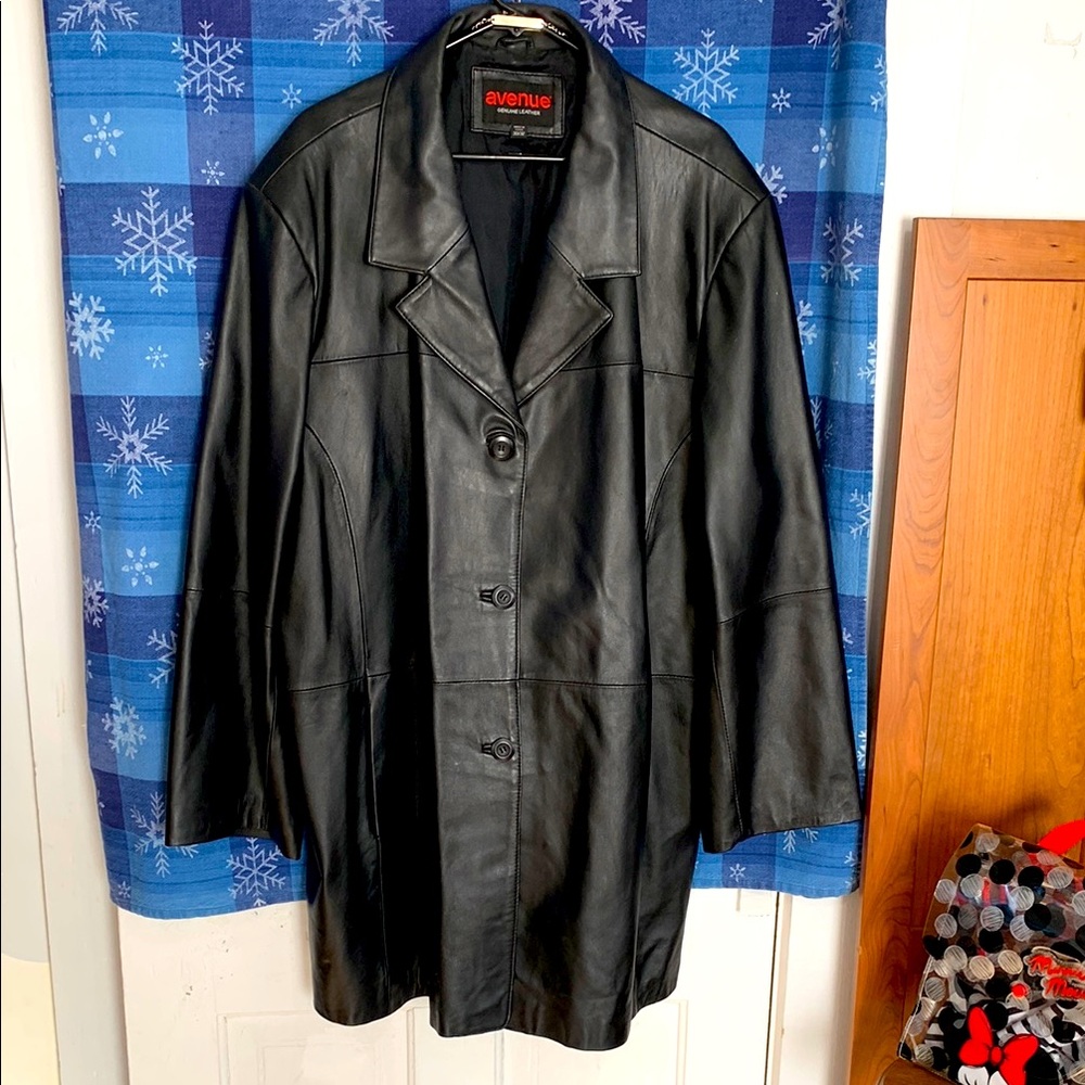 Avenue Black Leather Men's Coat